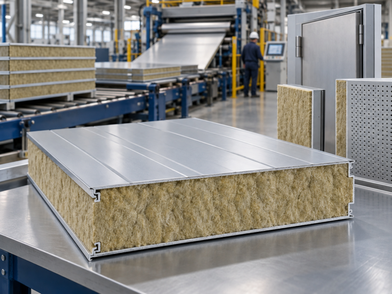 Sandwich panel with a stone wool core