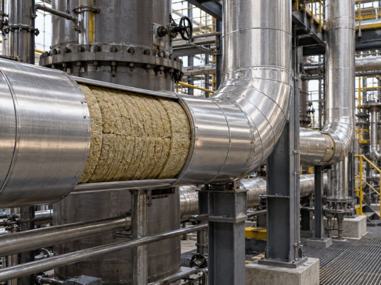 Insulated industrial pipe with metal cladding
